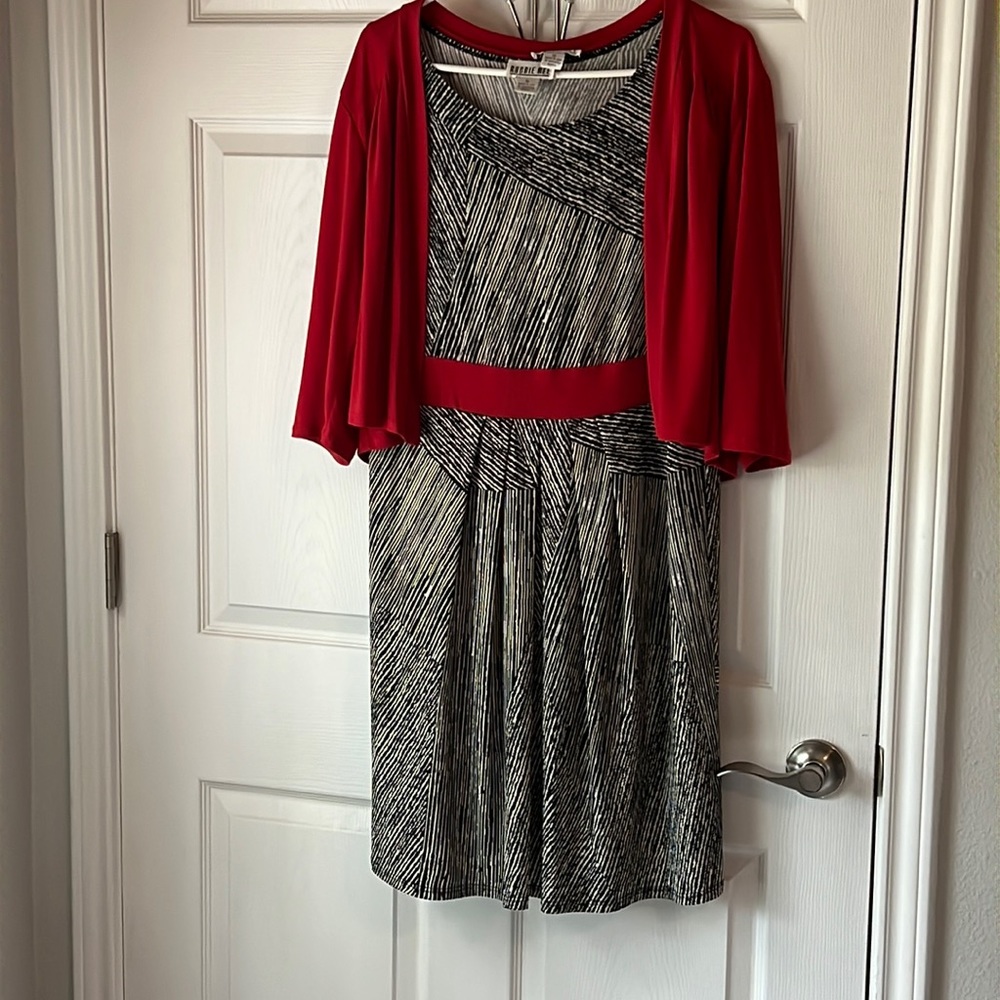 Black and white with red shortsleeved top